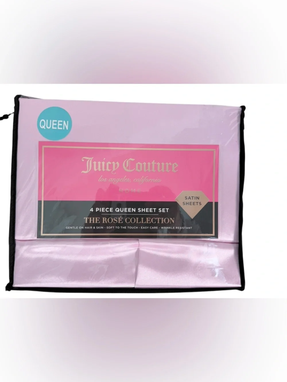 Juicy Couture Rose Collection Pink Satin Queen Sheet Set 4 Piece Bedding Pink